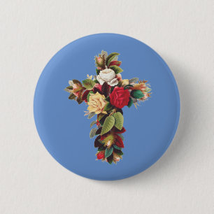 Cross of Roses 6 Cm Round Badge