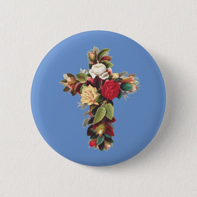 Cross of Roses 6 Cm Round Badge (Front)