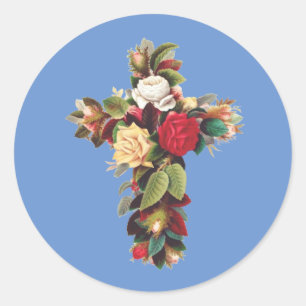 Cross of Roses Classic Round Sticker