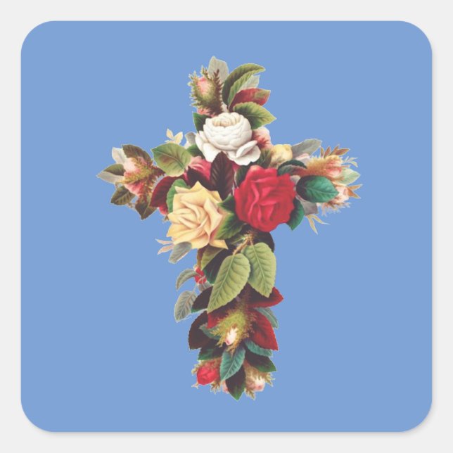 Cross of Roses Square Sticker (Front)