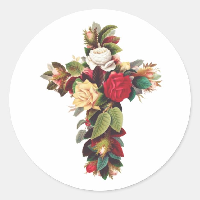 Cross of Roses The Rosicrucian Rose Cross Symbol Classic Round Sticker (Front)