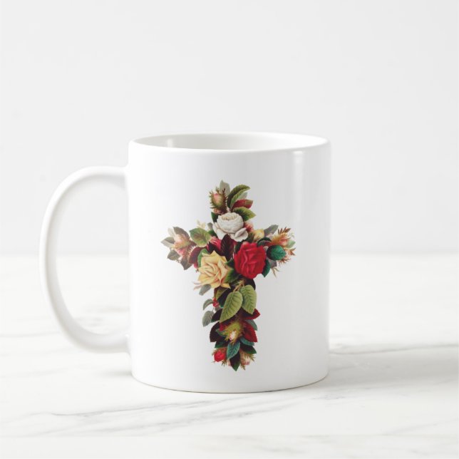 Cross of Roses The Rosicrucian Rose Cross Symbol Coffee Mug (Left)