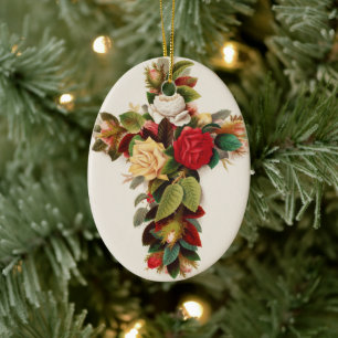 Cross of roses, Victorian era illustration Ceramic Ornament