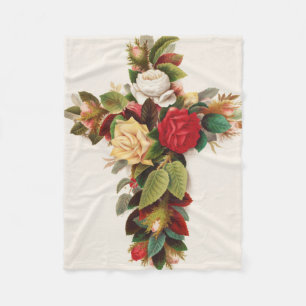 Cross of roses, Victorian era illustration Fleece Blanket