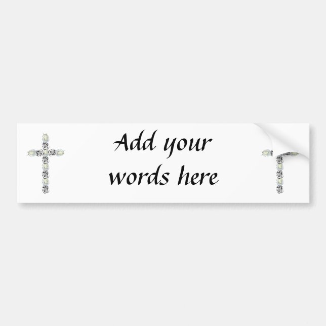 Cross of Silver and White Roses Bumper Sticker (Front)