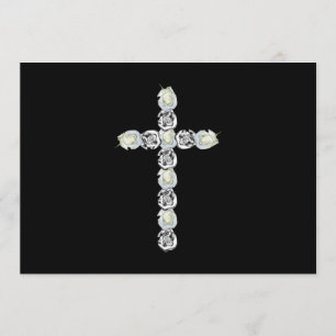 Cross of Silver and White Roses Invitation