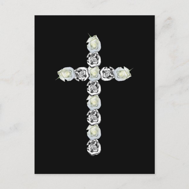 Cross of Silver and White Roses Postcard (Front)