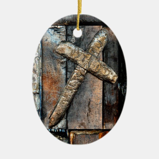 Cross of Strength Ceramic Tree Decoration (Front)