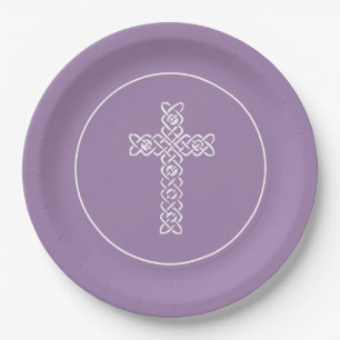 Cross Old Lavender Communion Baptism Christening Paper Plate