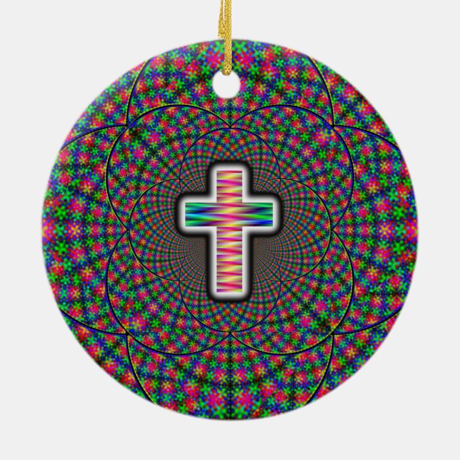 Cross on a Digital Background Ceramic Ornament (Back)