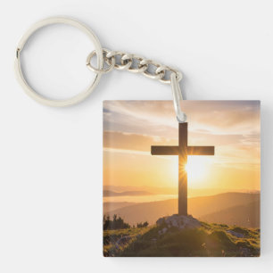 Cross on a hill key ring
