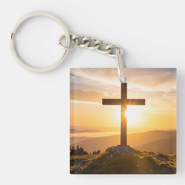 Cross on a hill key ring (Front)
