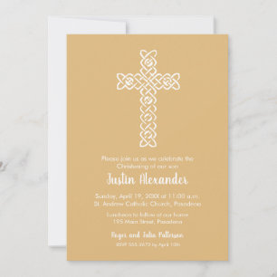 Cross on Gold Baptism, Christening Invites