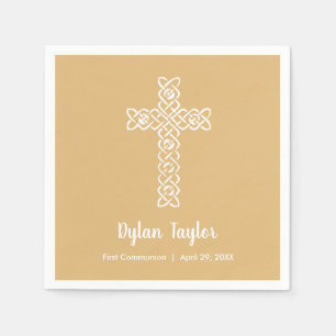 Cross on Gold Communion Baptism Christening Napkin