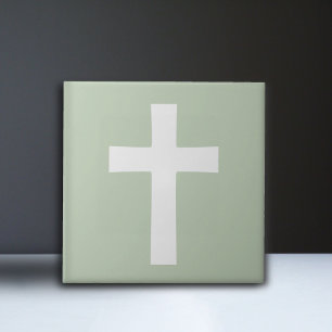 Cross on Green Ceramic Tile