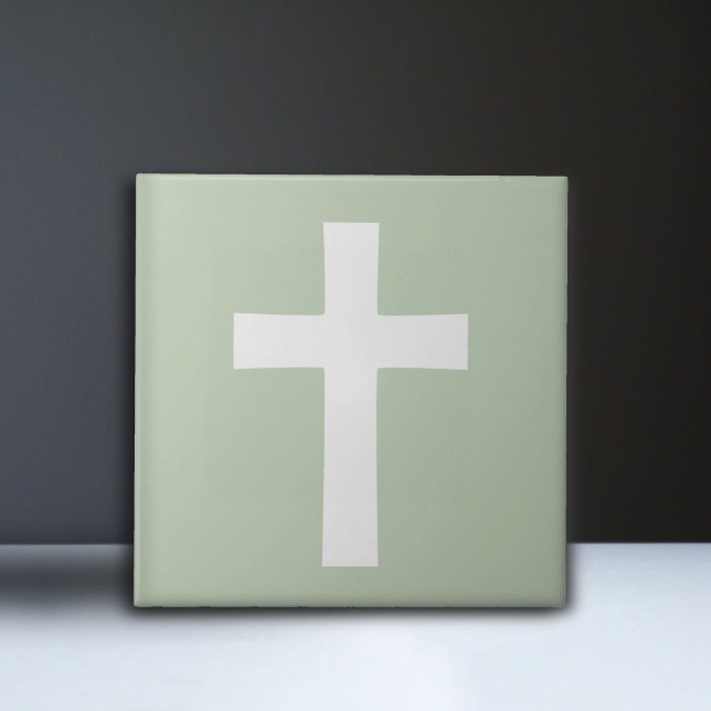 Cross on Green Ceramic Tile (White Cross on Green Ceramic Tile)