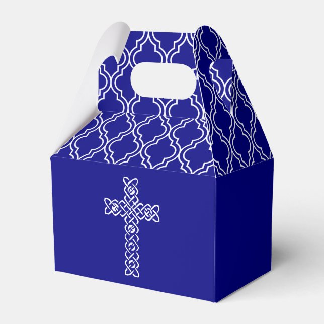 Cross on Navy Blue First Communion Favour Box (Front Side)