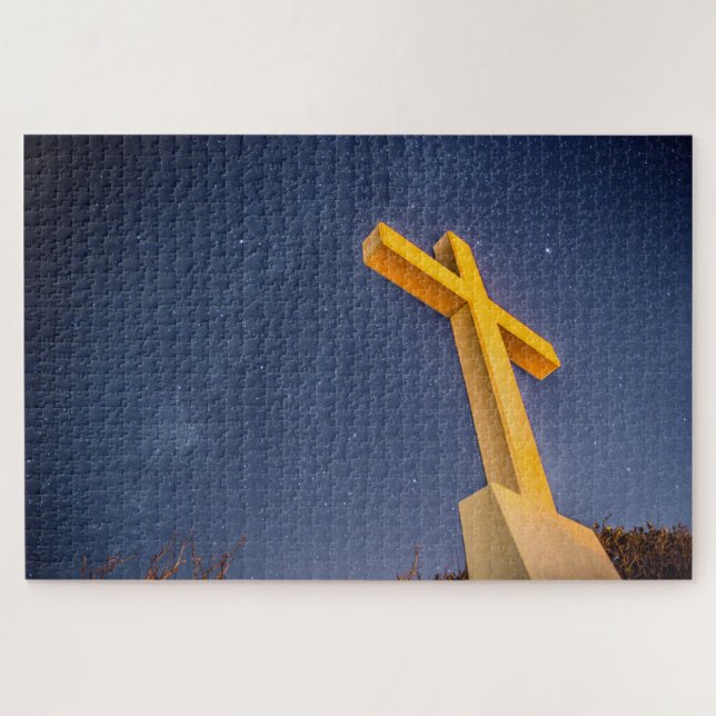 Cross on Pensacola Beach with Milky way Jigsaw Puzzle (Horizontal)