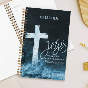 Cross on Raging Water Bible Verse Personalised Planner