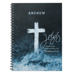 Cross on Raging Water Scripture Verse Personalised Notebook