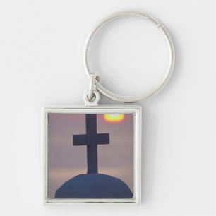 Cross on top of church at sunset, Mykonos, Key Ring