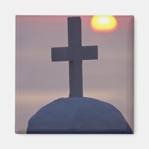 Cross on top of church at sunset, Mykonos, Magnet