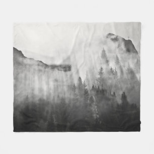 Cross on Top of Foggy Mountains Fleece Blanket