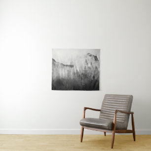 Cross on Top of Foggy Mountains Tapestry