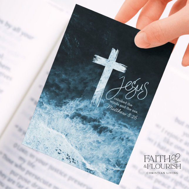 Cross on Water Dark Blue Bookmark Bible Scripture Advice Card (Creator Uploaded)