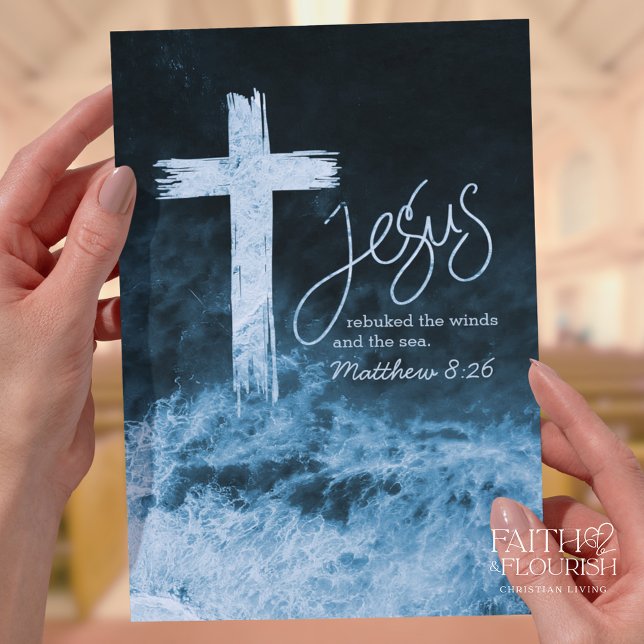 Cross on Water Dark Blue Scripture Church Bulletin (Creator Uploaded)