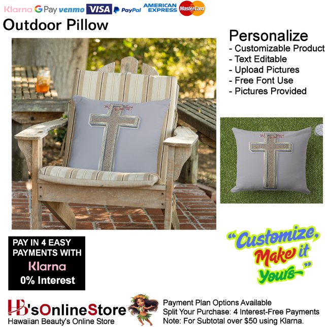 Cross Outdoor Pillow with Gray Background  (Cross Outdoor Pillow with Gray Background.)