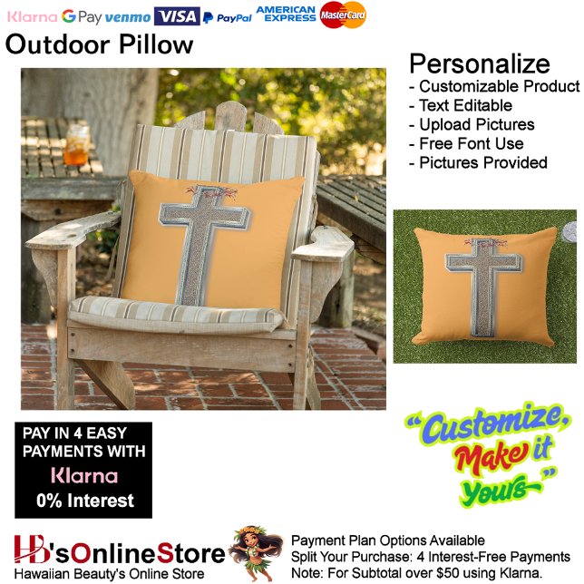 Cross Outdoor Pillow with Orange Background (Cross Outdoor Throw Pillow with Orange Background.)