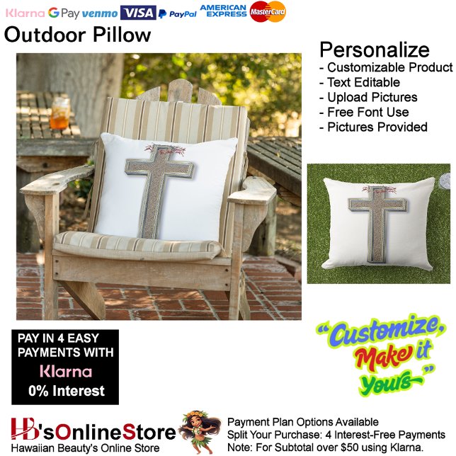 Cross Outdoor Pillow with White Background  (Cross Outdoor Throw Pillow with White Background.)