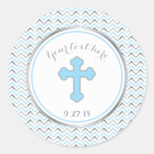 Cross Party Stickers-Blue & Silver Classic Round Sticker