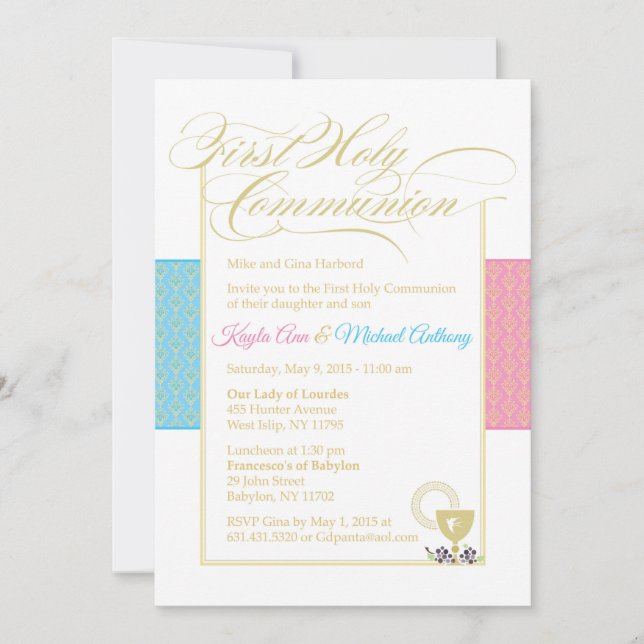 Cross Pattern Girl Baptism Invitation (Front)