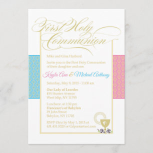 Cross Pattern Girl Baptism Invitation
