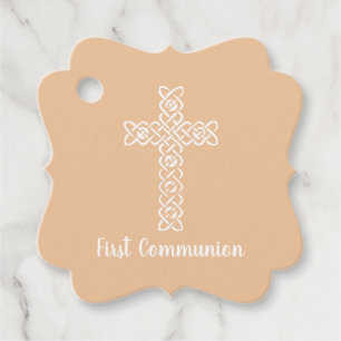 Cross Peach Communion Baptism Christening Favour Tags