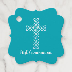 Cross Peacock Blue Communion Baptism Christen Favour Tags