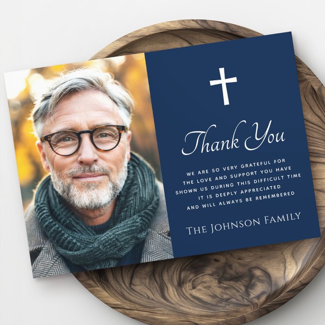 Cross photo dark blue sympathy thank you card (Cross photo dark blue sympathy thank you card)