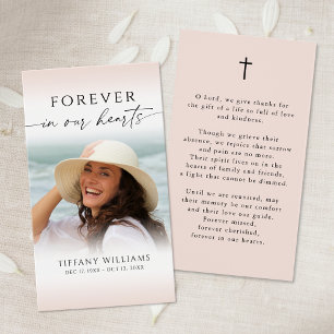 Cross Photo Forever Hearts Funeral Prayer Card