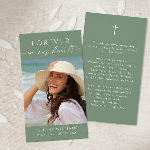 Cross Photo Forever Hearts Funeral Prayer Card
