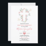 Cross Pink Flowers Girl First Holy Communion Invitation<br><div class="desc">Cross Pink Flowers Girl First Holy Communione Invitation
Primera Comunión</div>