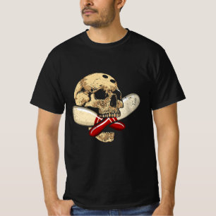 Cross Pins Bowling Retro Skull Skeleton Head Hallo T-Shirt