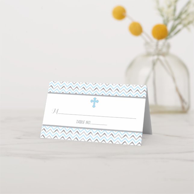 Cross Place Card-Blue & Silver Card (Front)
