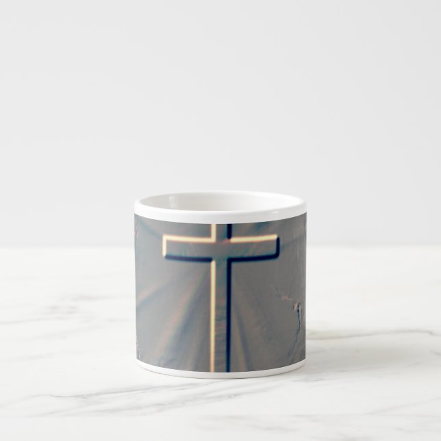CROSS POPPING OUT FROM ROCK ESPRESSO CUP (Front)