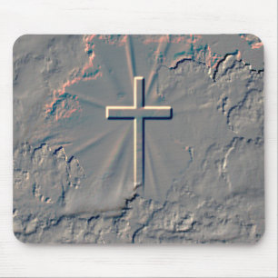 CROSS POPPING OUT FROM ROCK MOUSE PAD