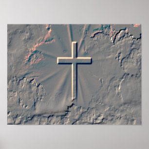 CROSS POPPING OUT FROM ROCK POSTER