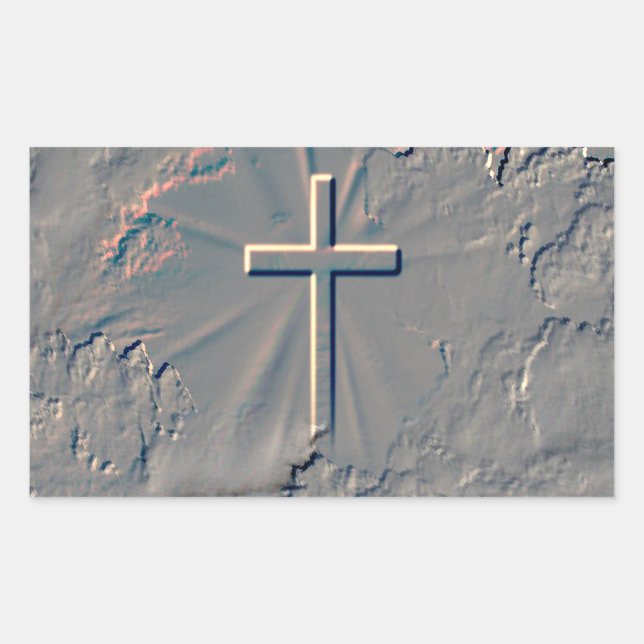 CROSS POPPING OUT FROM ROCK RECTANGULAR STICKER (Front)
