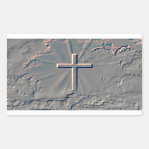 CROSS POPPING OUT FROM ROCK RECTANGULAR STICKER