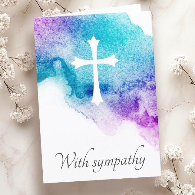 Cross purple blue watercolor sympathy condolence card (Cross purple blue watercolor sympathy condolence card)